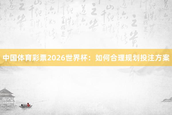 中国体育彩票2026世界杯：如何合理规划投注方案